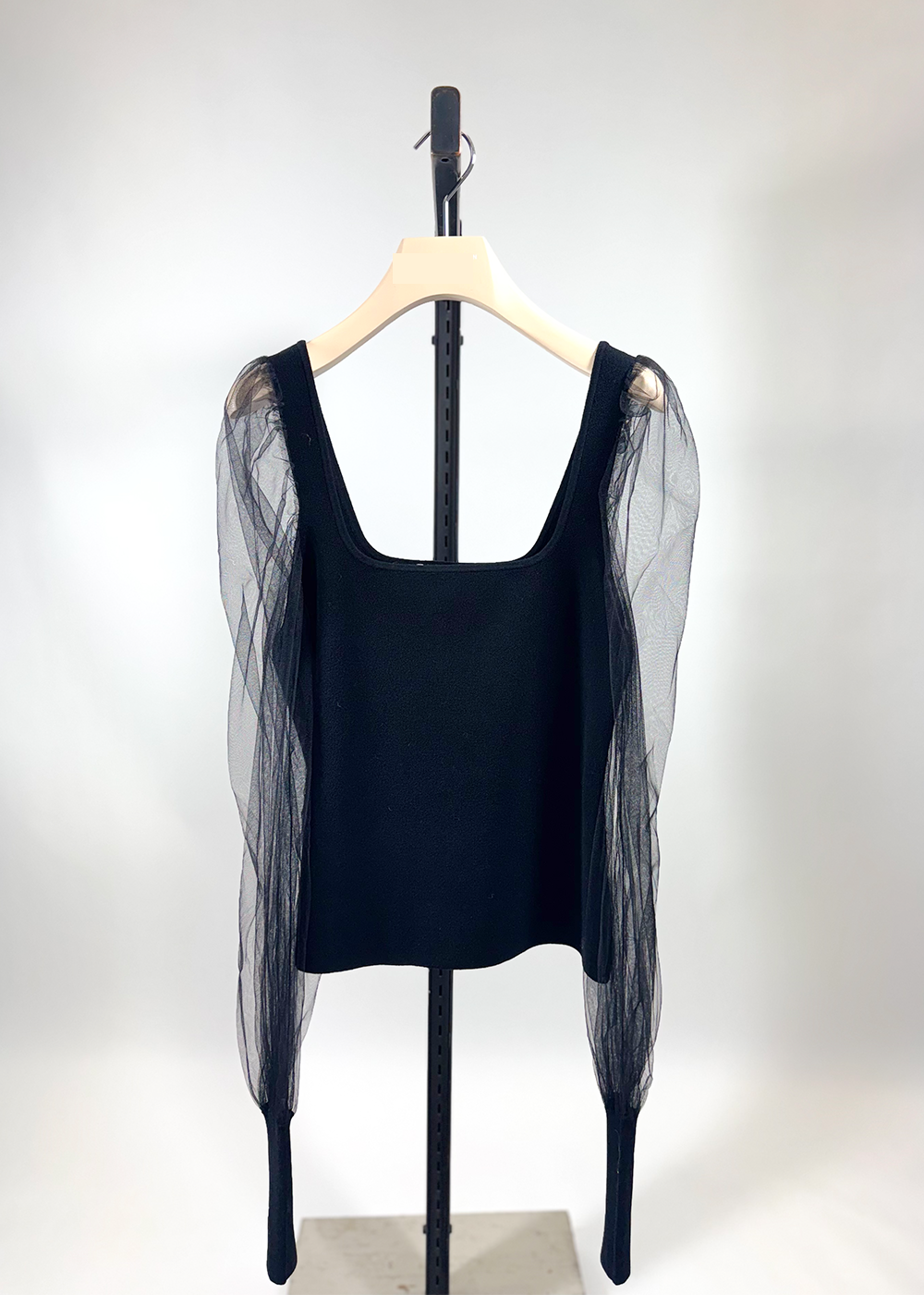 Tulle Sleeve Square Neck Top - Black - Autumn Cashmere Canada - Danali