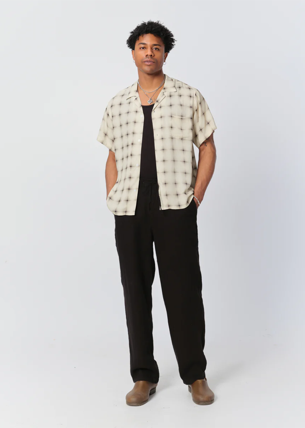 Ivory Digi Plaid Camp Shirt - White - Bather Canada - Danali
