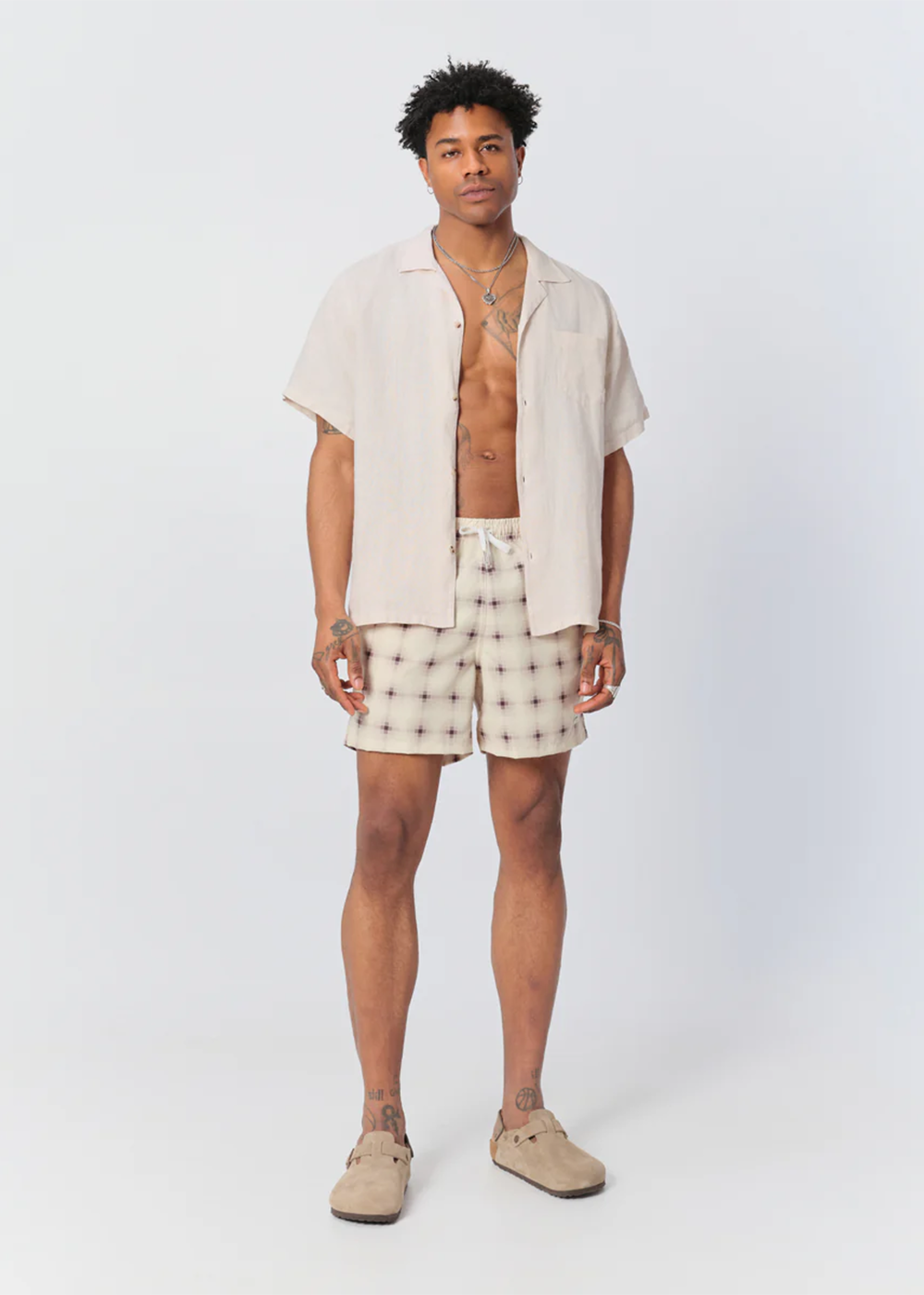 Ivory Digi Plaid Swim Trunk - White - Bather Canada - Danali