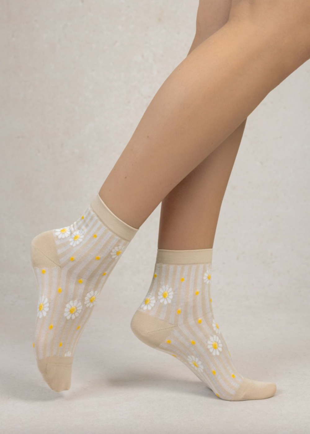 Bleuforet Daisies and Stripes Mercerized Cotton Ankle Socks Cream - Bleuforet Canada - Danali
