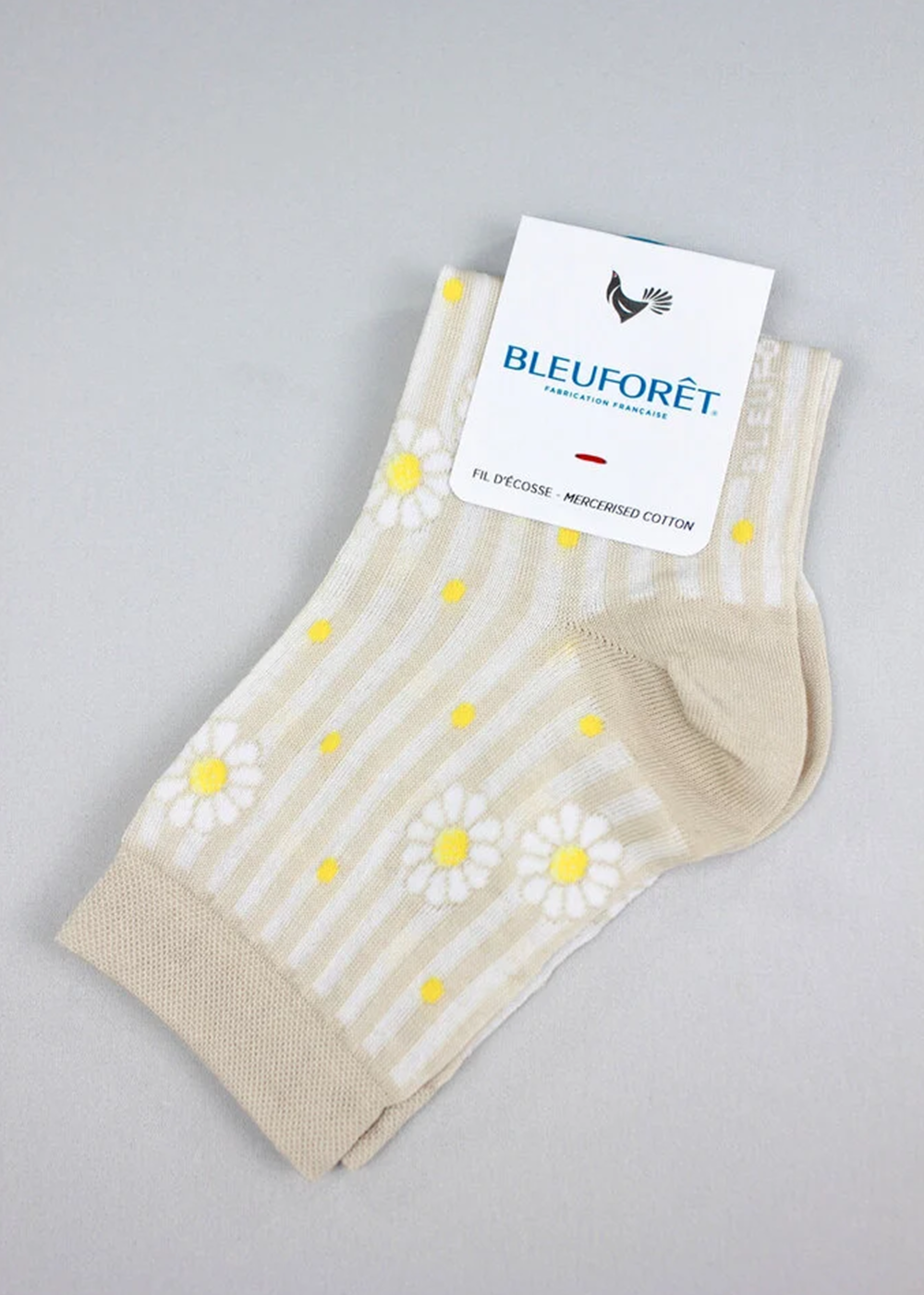 Bleuforet Daisies and Stripes Mercerized Cotton Ankle Socks Cream - Bleuforet Canada - Danali