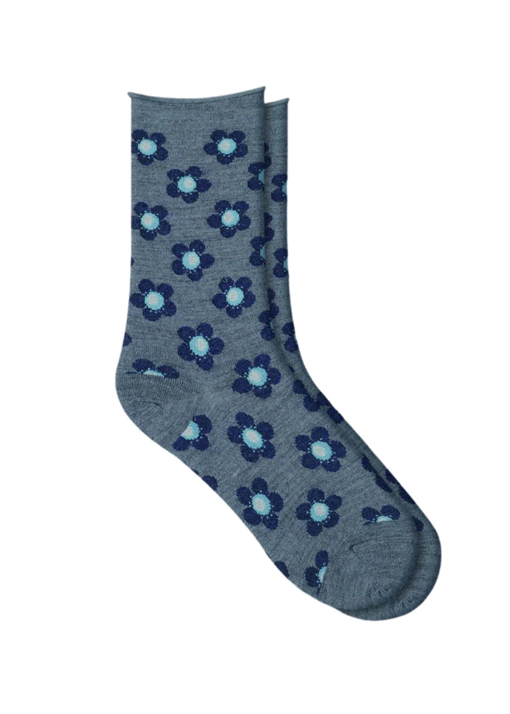 Fine Wool Socks With Flowers Pattern - Flannel Grey - Bleuforet Canada - Danali