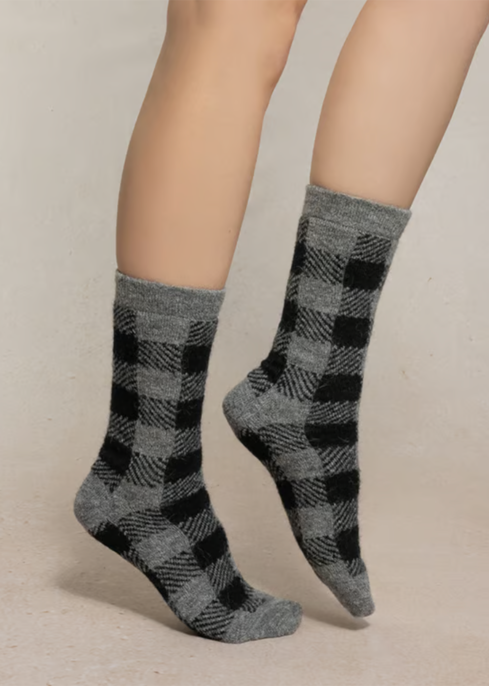 Tartan Pattern Alpaca Wool Socks - Flannel Grey - Bleuforet Canada - Danali