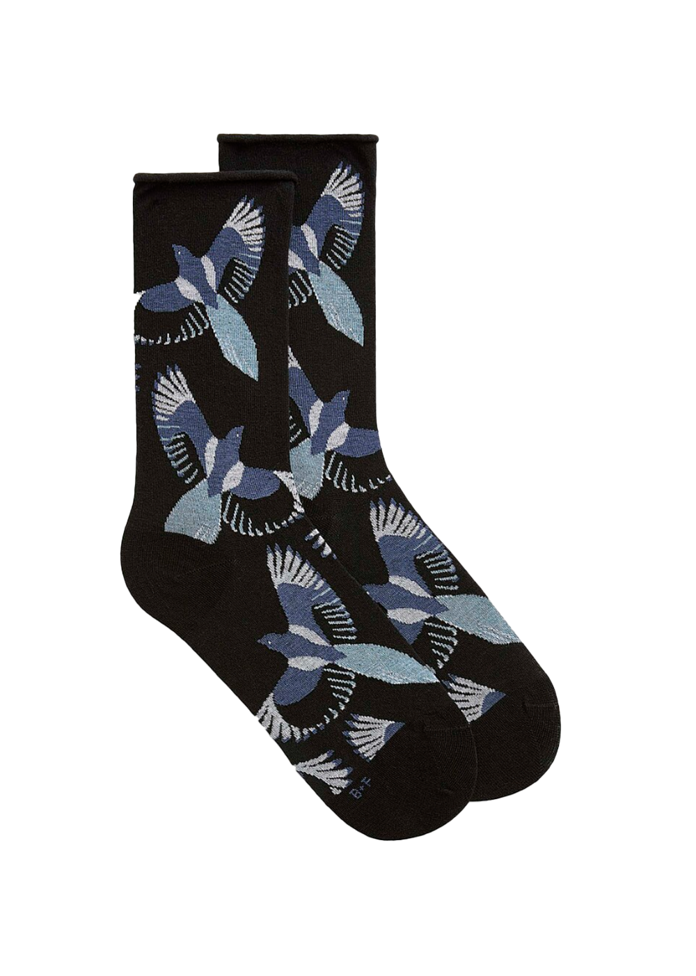 Velvet Socks With Birds Pattern - Black - Bleuforet Canada - Danali