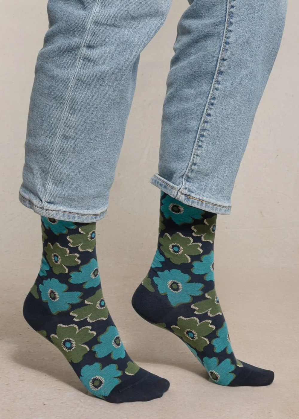 Velvet Socks With Petunias Pattern - Navy - Bleuforet Canada - Danali