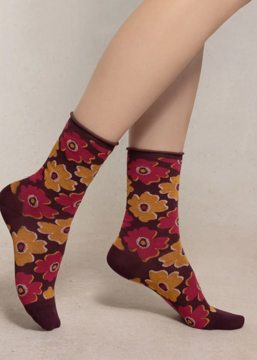 Velvet Socks With Petunias Pattern - Plum - Bleuforet Canada - Danali