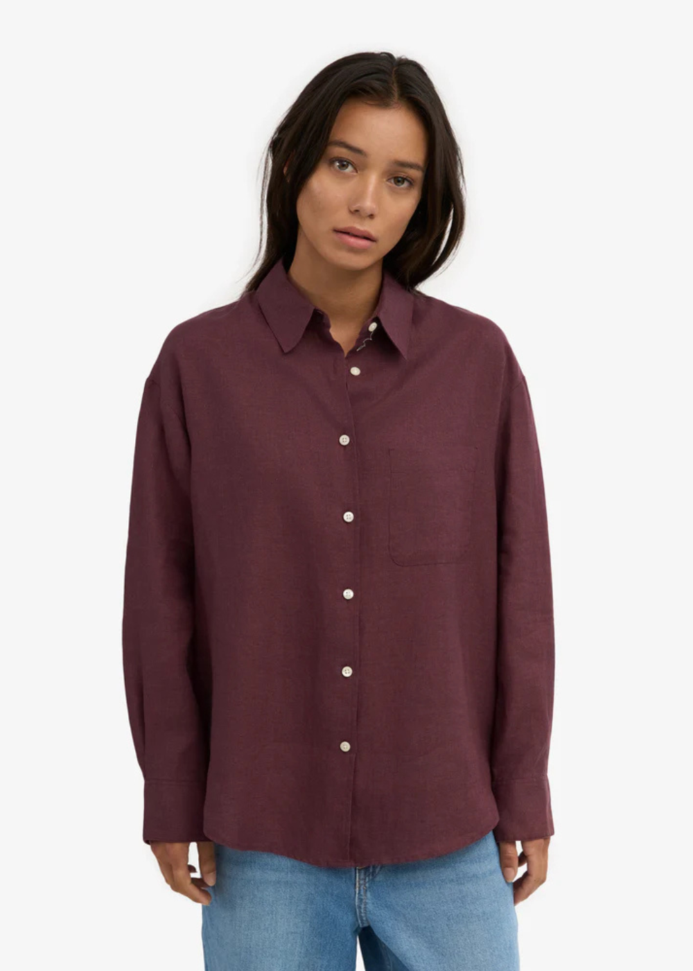 Linen Oversized Shirt - Oxblood Red - Colorful Standard Canada - Danali -CS4011 - 01