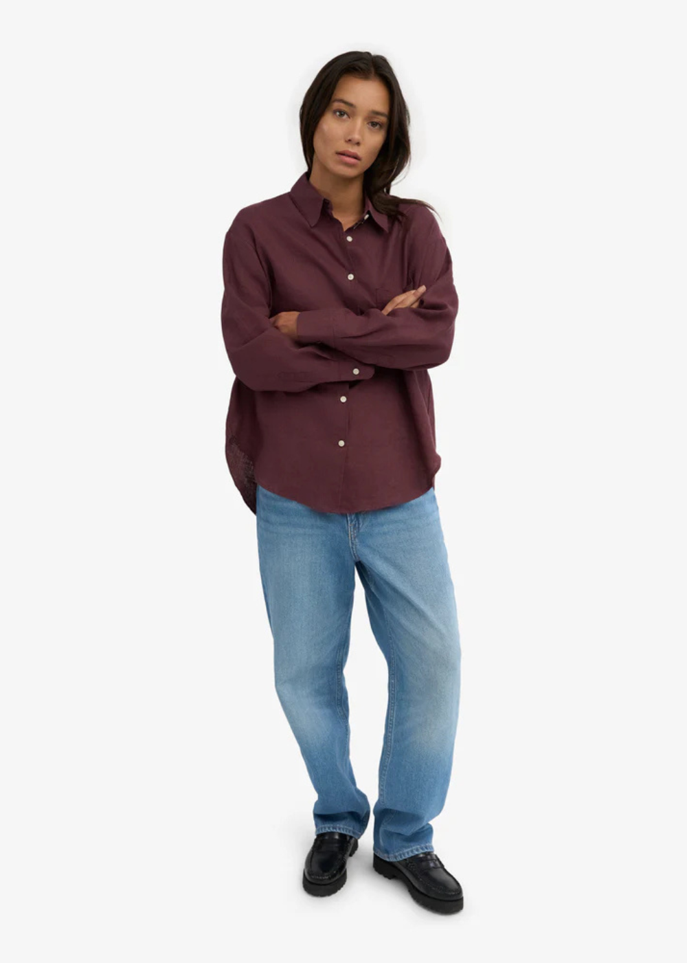 Linen Oversized Shirt - Oxblood Red - Colorful Standard Canada - Danali -CS4011 - 04