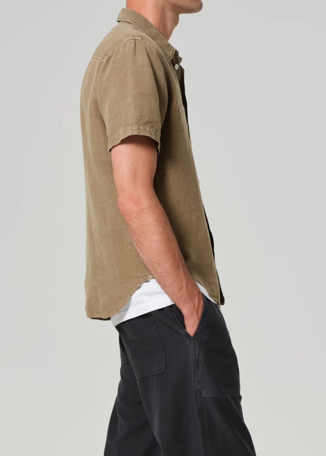 Cairo Short Sleeve Linen Shirt - Dark Khaki - Citizens of Humanity Canada - Danali