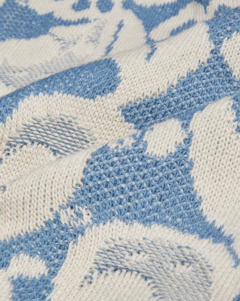 Floral Jacquard Button Down Knit Shirt - Blue - Corridor Canada - Danali