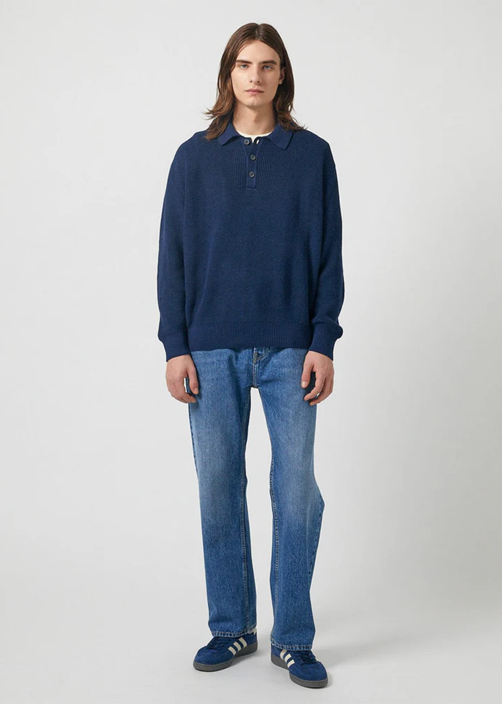 Long Sleeve Slouchy Polo - Navy - Corridor Canada - Danali