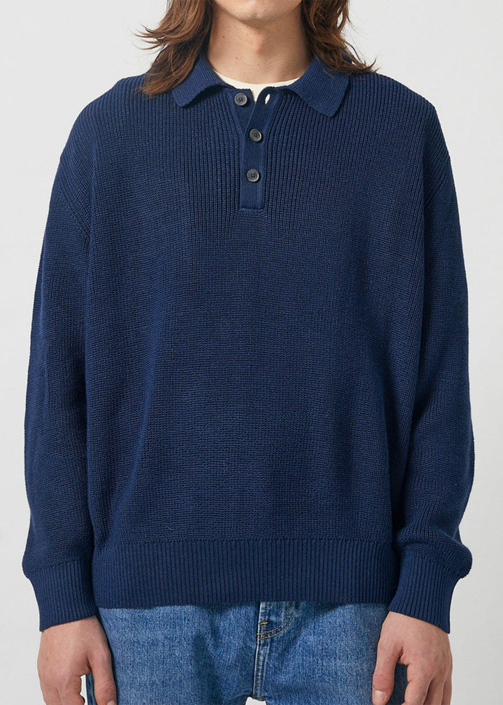Long Sleeve Slouchy Polo - Navy - Corridor Canada - Danali