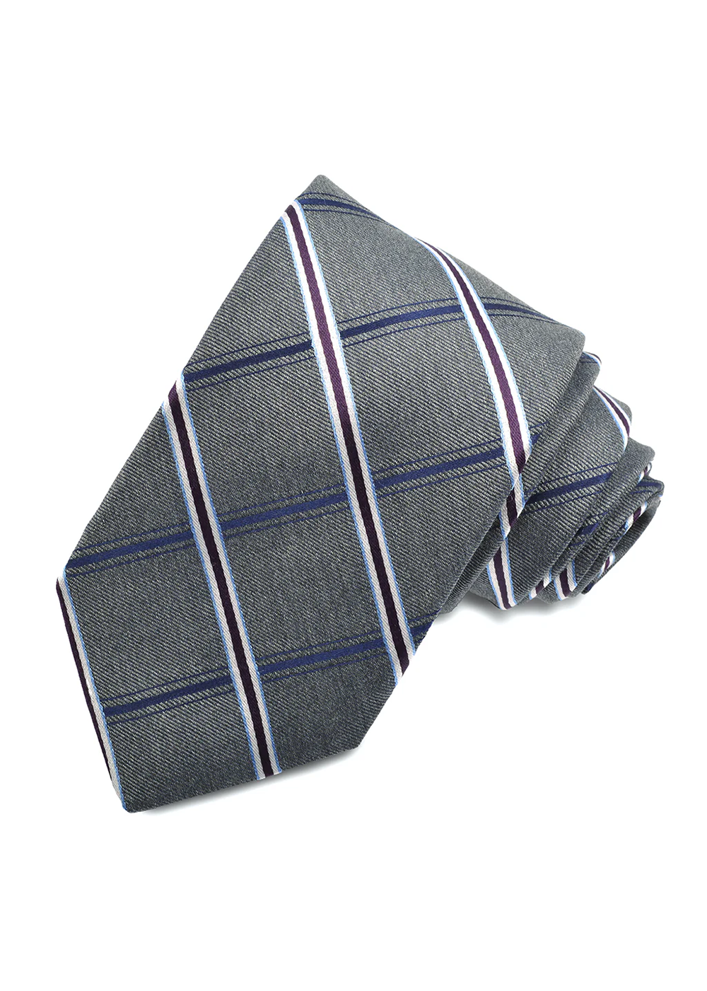 Silk Jacquard Plaid Tie - Grey/Navy - Dion Canada - Danali