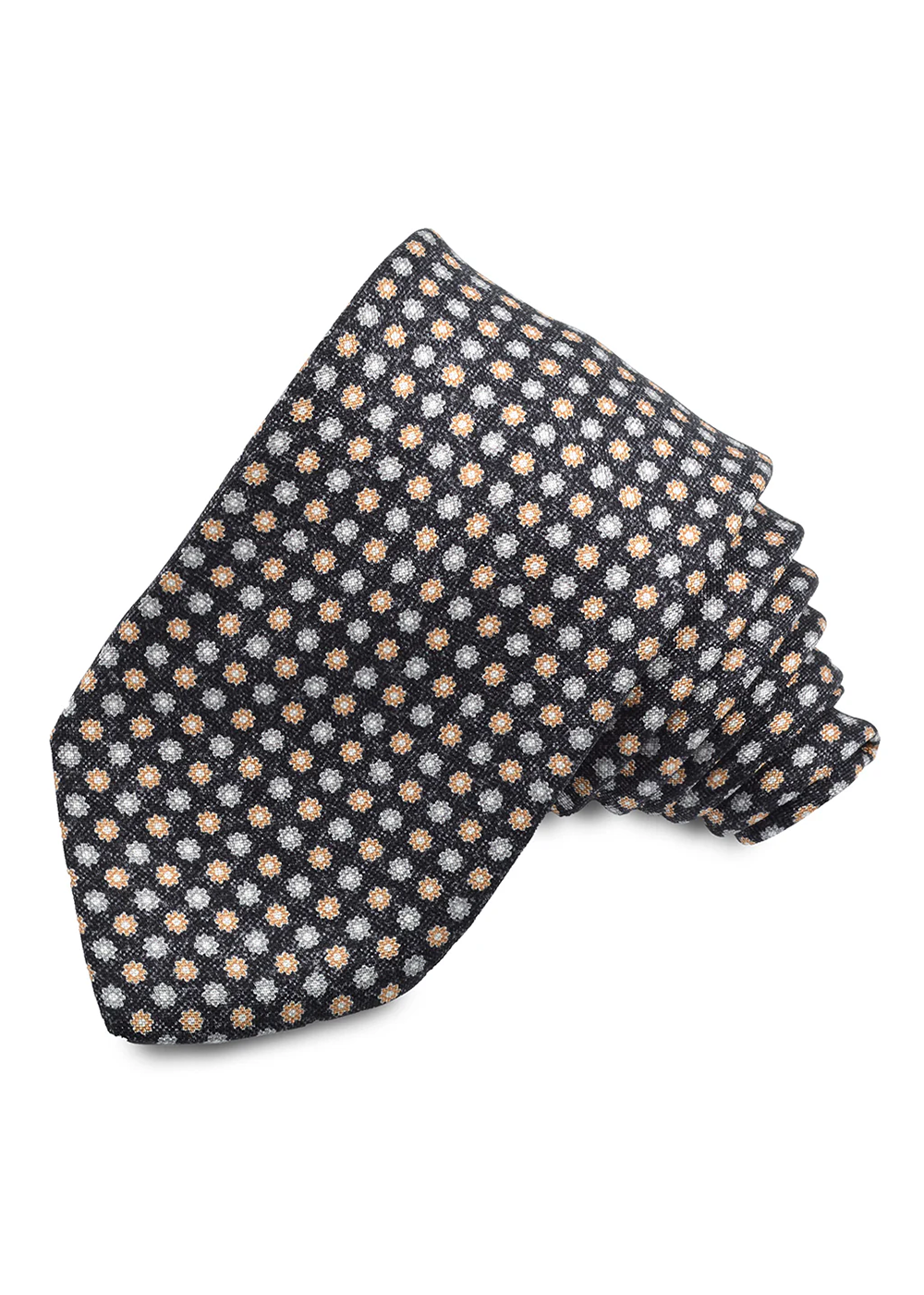 Silk Printed Micro Floral Tie - Tan/Silver - Dion Canada - Danali