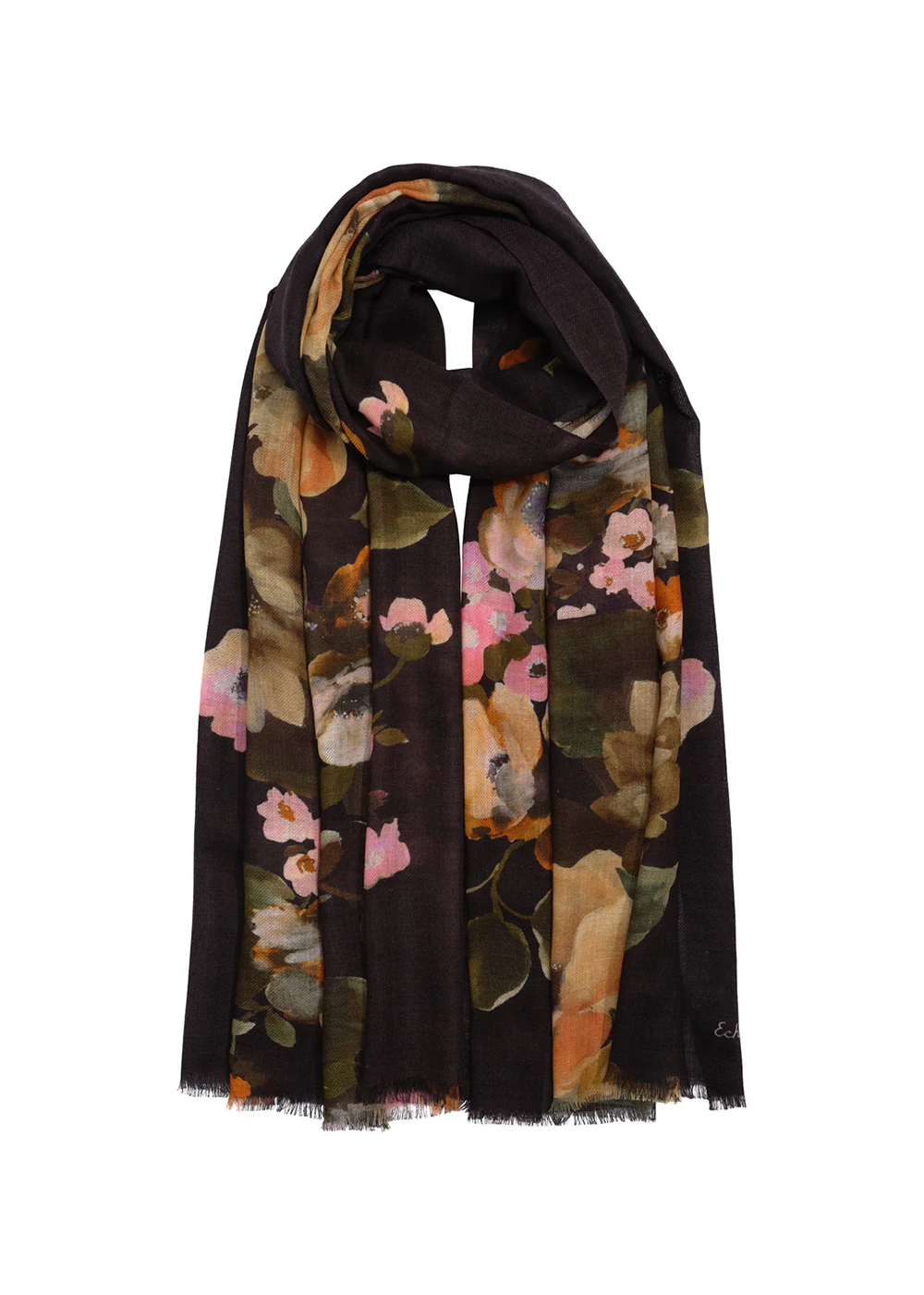 Painted Floral Wrap Scarf - Black - Echo Canada - Danali