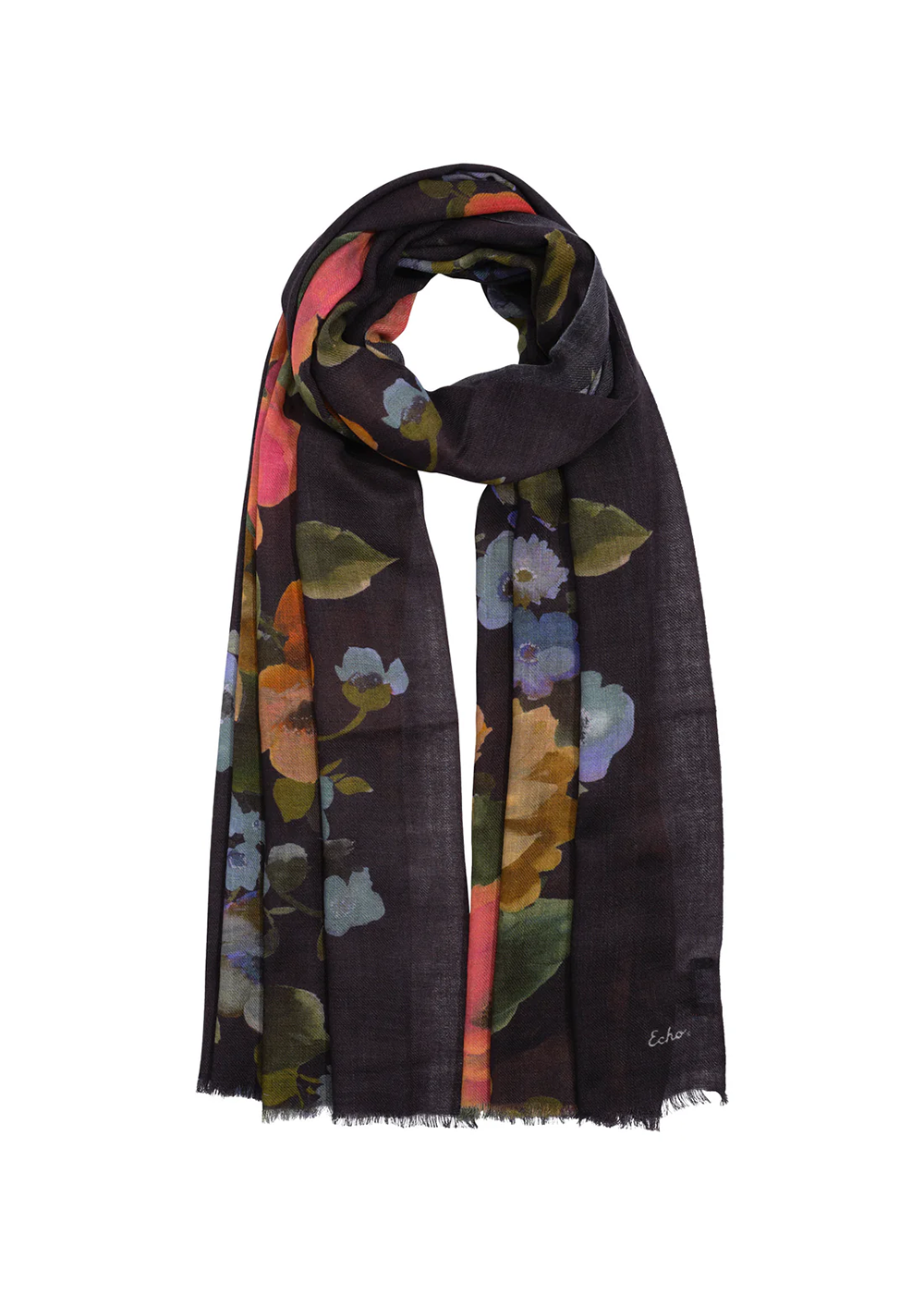 Painted Floral Wrap Scarf - Navy - Echo Canada - Danali