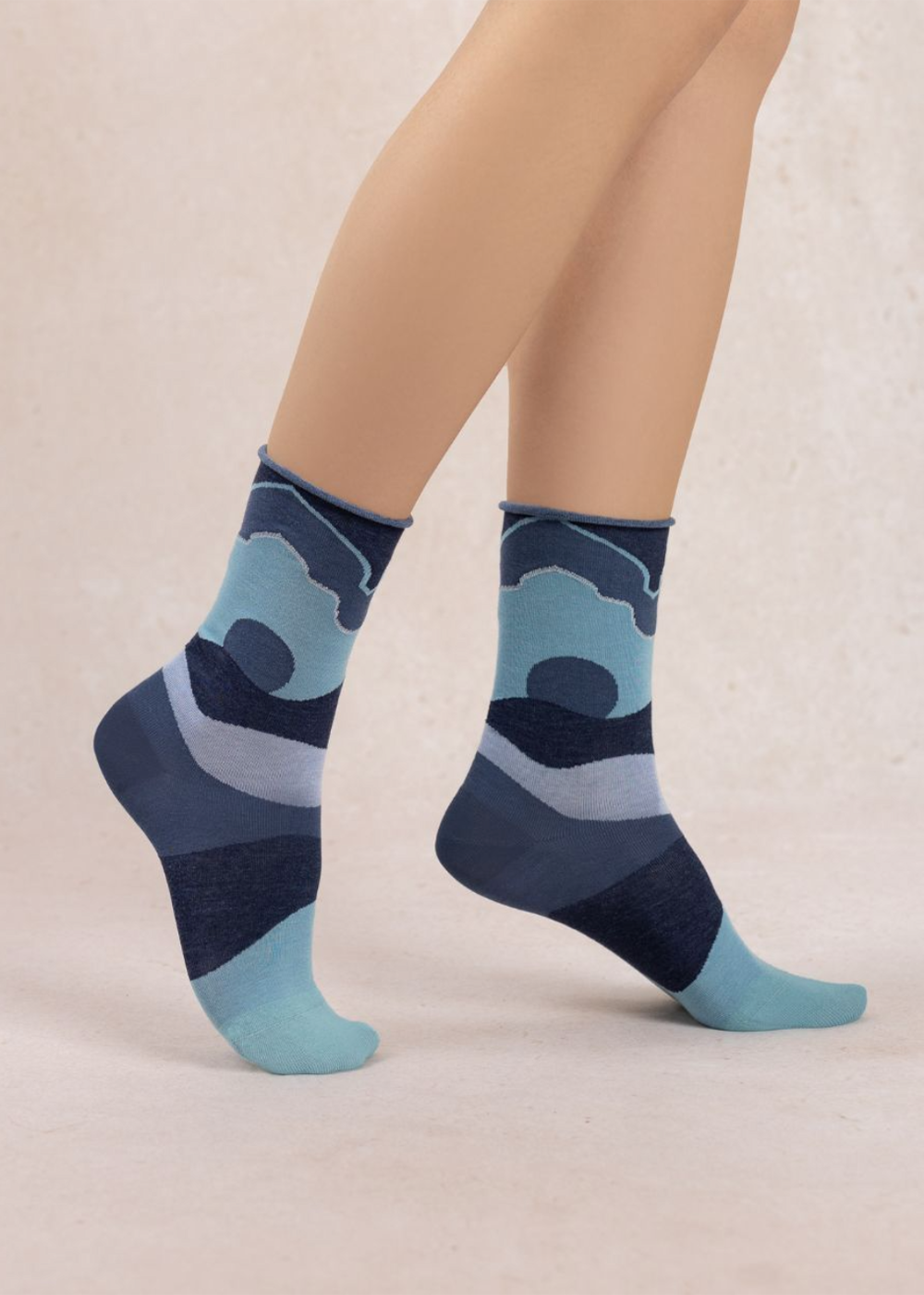 Dune Pattern Velvet Cotton Socks - Ink Blue - Bleuforet Canada - Danali - FBU6605