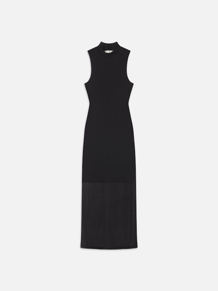 Sleeveless Mesh Mockneck Dress - Black - FRAME Denim Canada - Danali