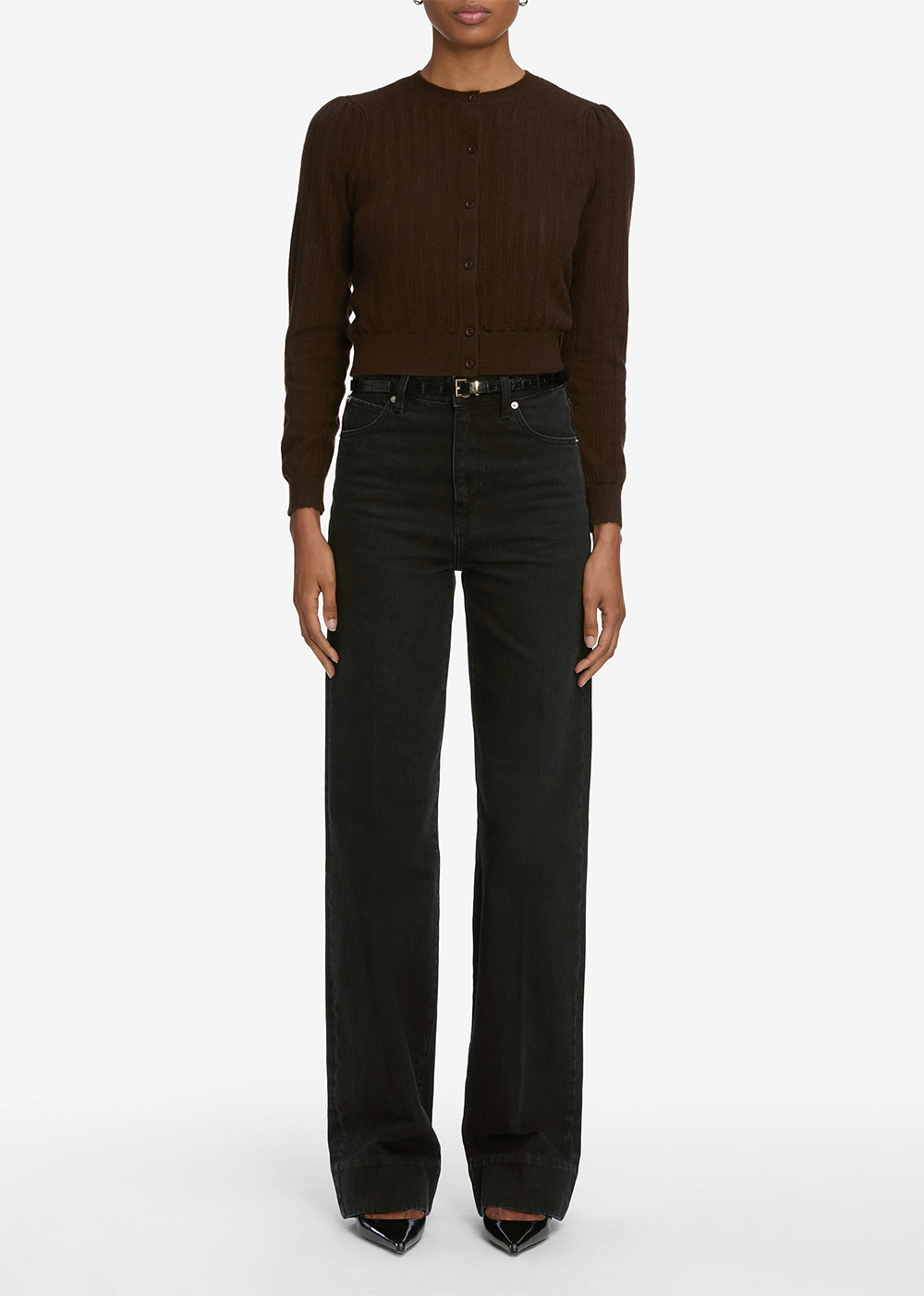 The Ladder Pointelle Cardigan - Coffee - FRAME Canada - Danali