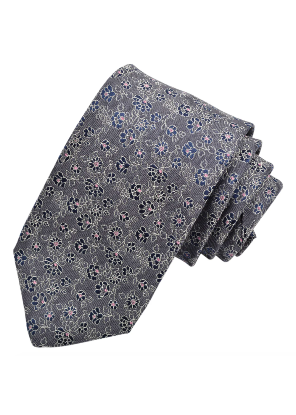 Floral patterned tie on a white background
