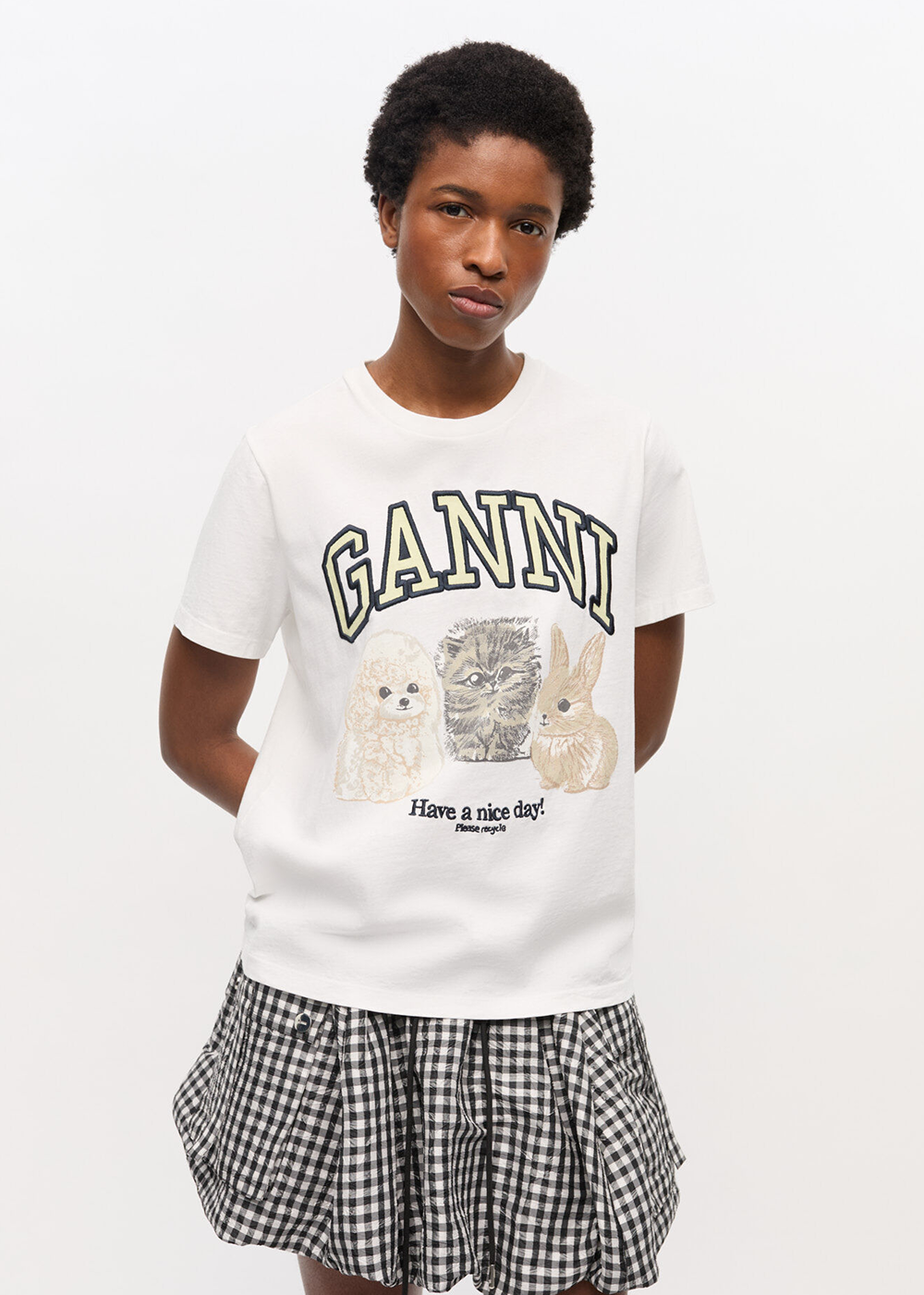 Basic Cotton Jersey Animals Relaxed T-Shirt - Bright White - GANNI Canada - Danali