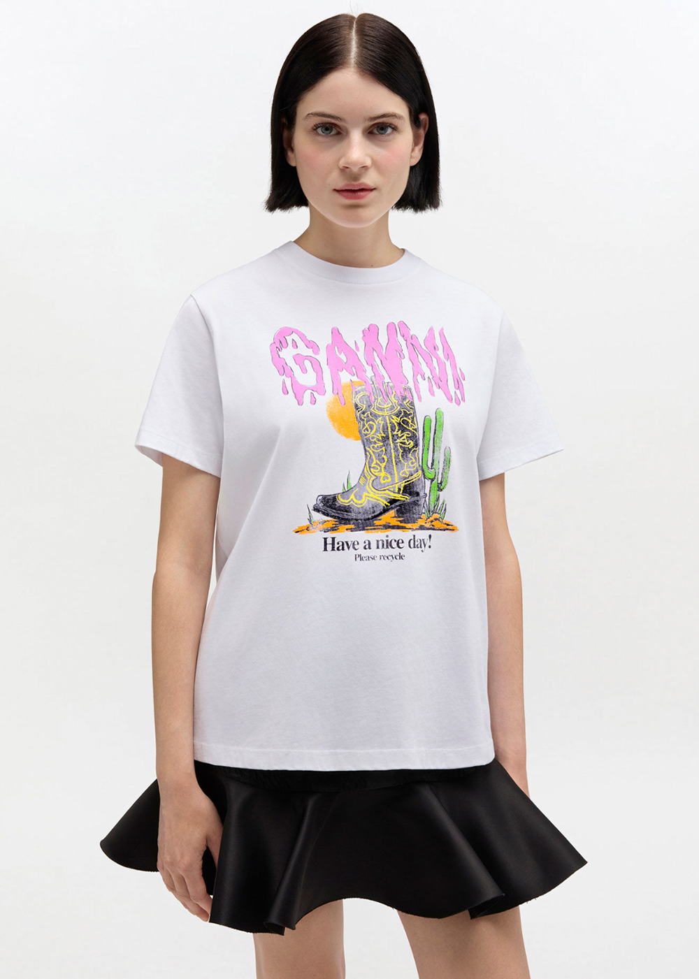 Basic Cotton Jersey Boots Print T-Shirt - Bright White - GANNI Canada - Danali