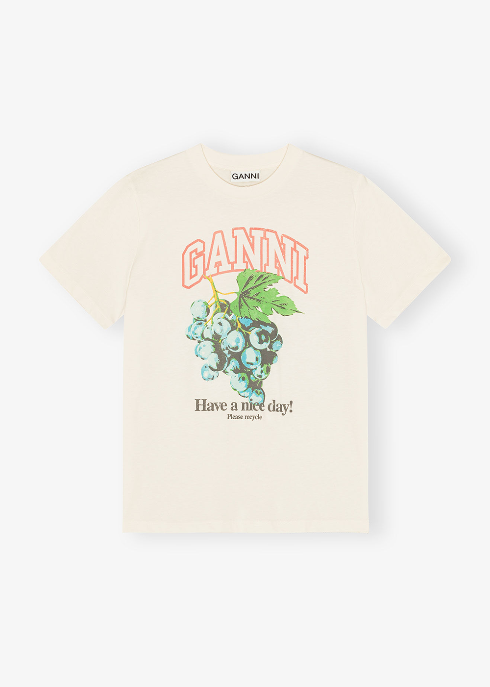 Basic Cotton Jersey Grapes Relaxed T-Shirt - Egret - GANNI Canada - Danali