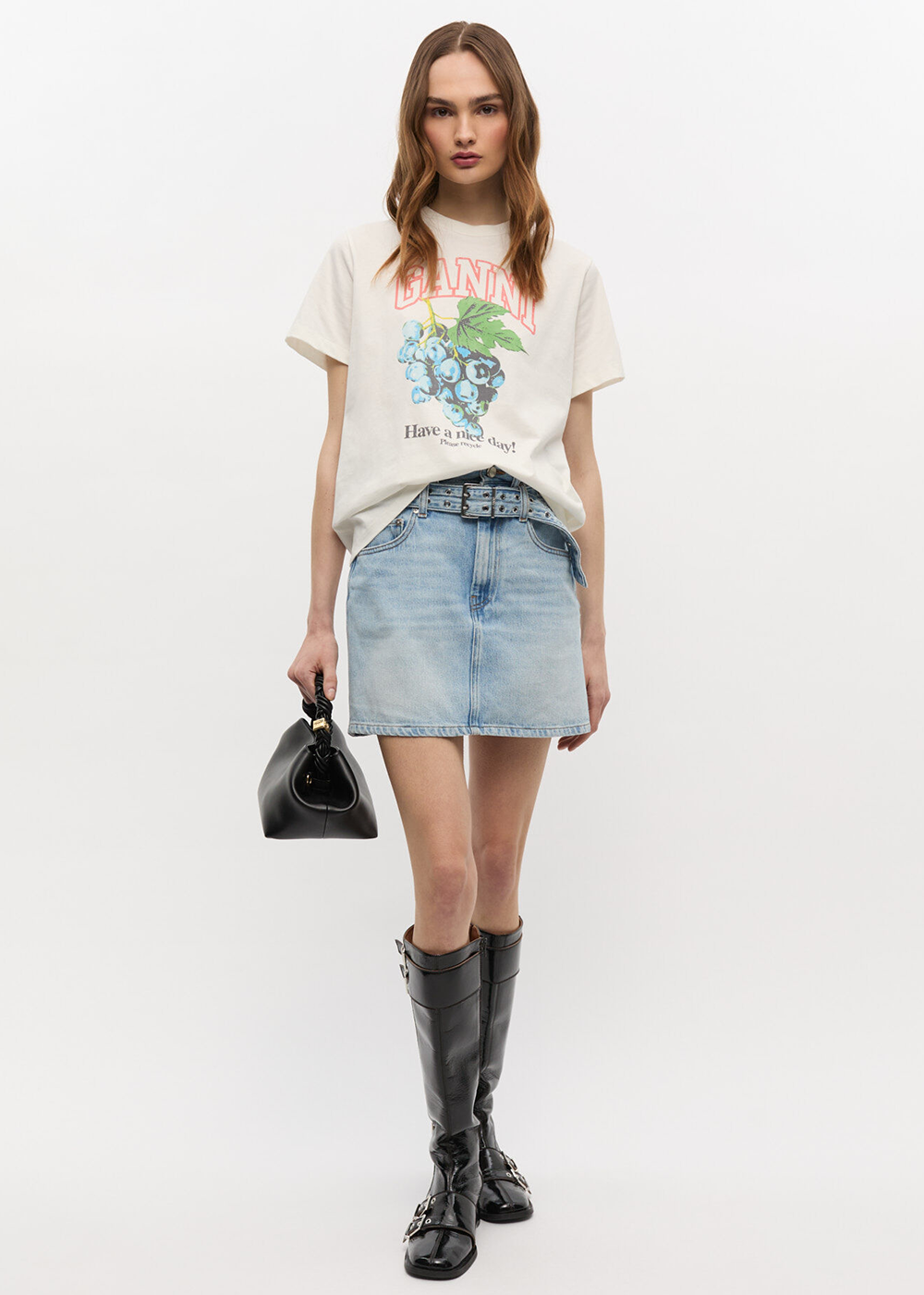 Basic Cotton Jersey Grapes Relaxed T-Shirt - Egret - GANNI Canada - Danali