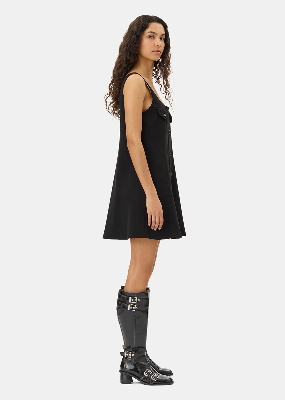 Black Bonded Crepe Mini Dress - Black - GANNI Canada - Danali