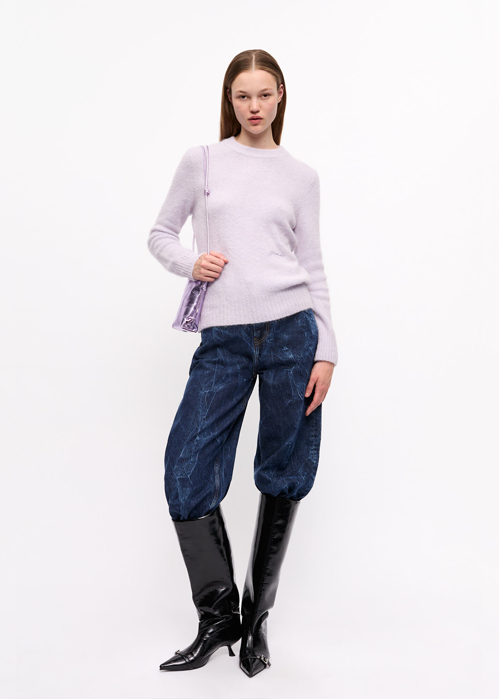 Brushed Alpaca O-Neck Sweater - Lavender Blue - GANNI Canada - Danali