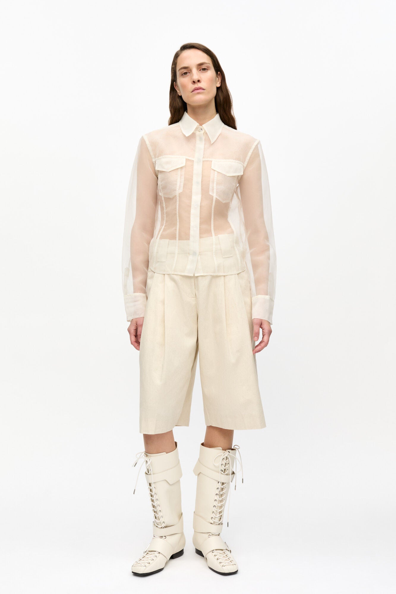 Cotton Melange Tailoring Wide Shorts - Angora - GANNI Canada - Danali