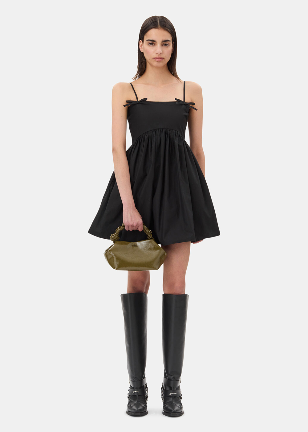 Cotton Poplin Strap Mini Dress - Black - GANNI Canada - Danali