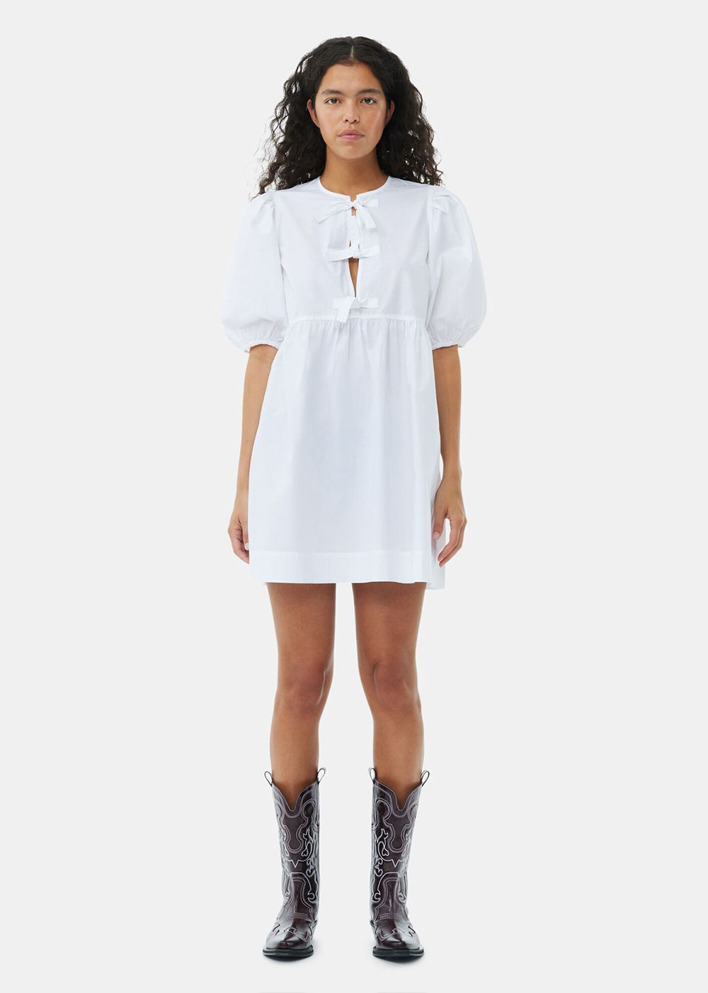 Cotton Poplin Tie String Mini Dress - Bright White - GANNI Canada - Danali