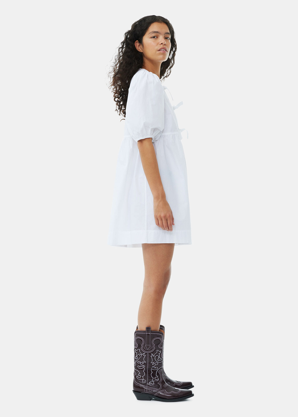 Cotton Poplin Tie String Mini Dress - Bright White - GANNI Canada - Danali