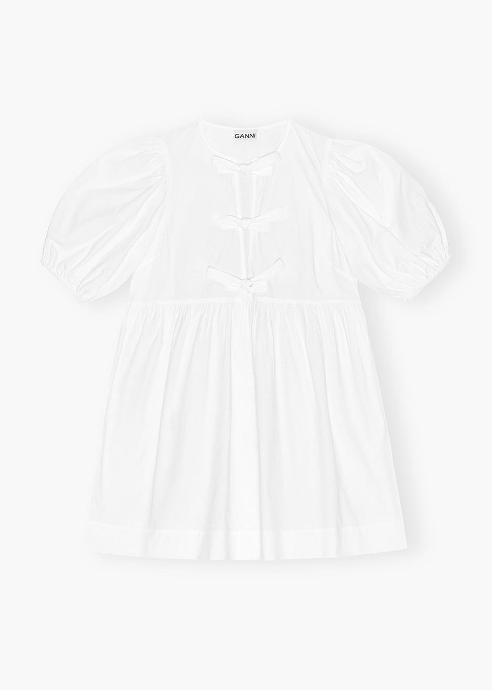 Cotton Poplin Tie String Mini Dress - Bright White - GANNI Canada - Danali