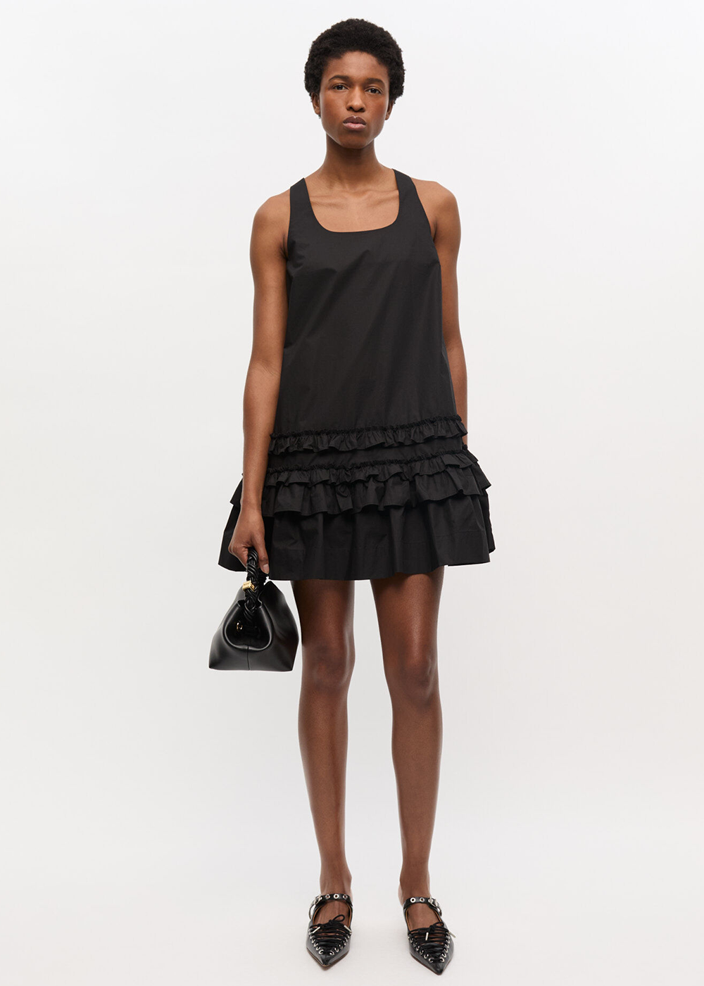 Cotton Poplin U-Neck Mini Dress - Black - GANNI Canada - Danali