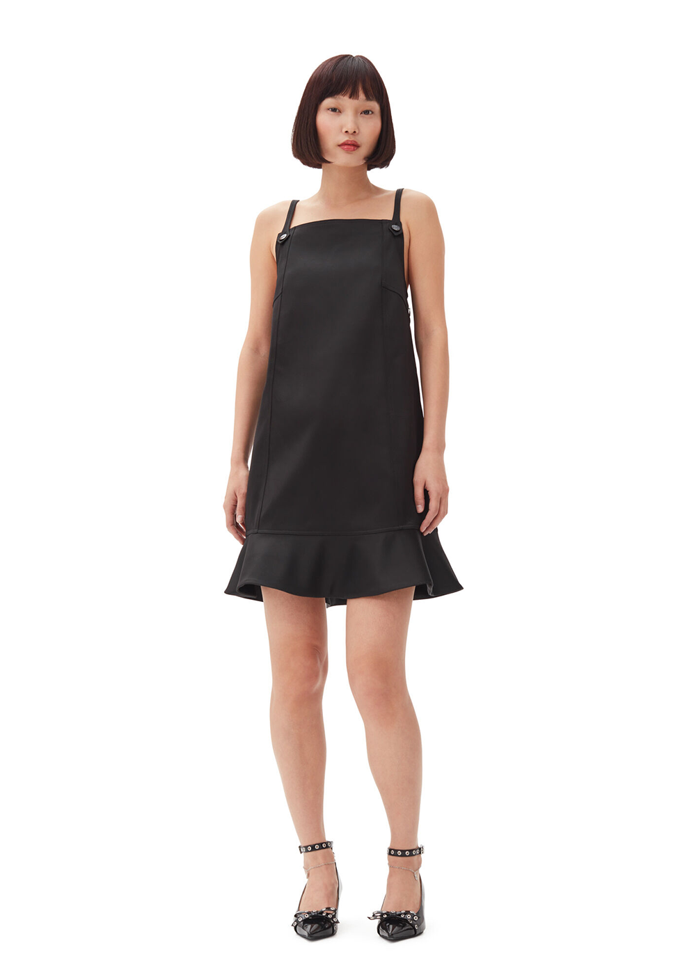 Duchesse Satin Mini Dress - Black - GANNI Canada - Danali