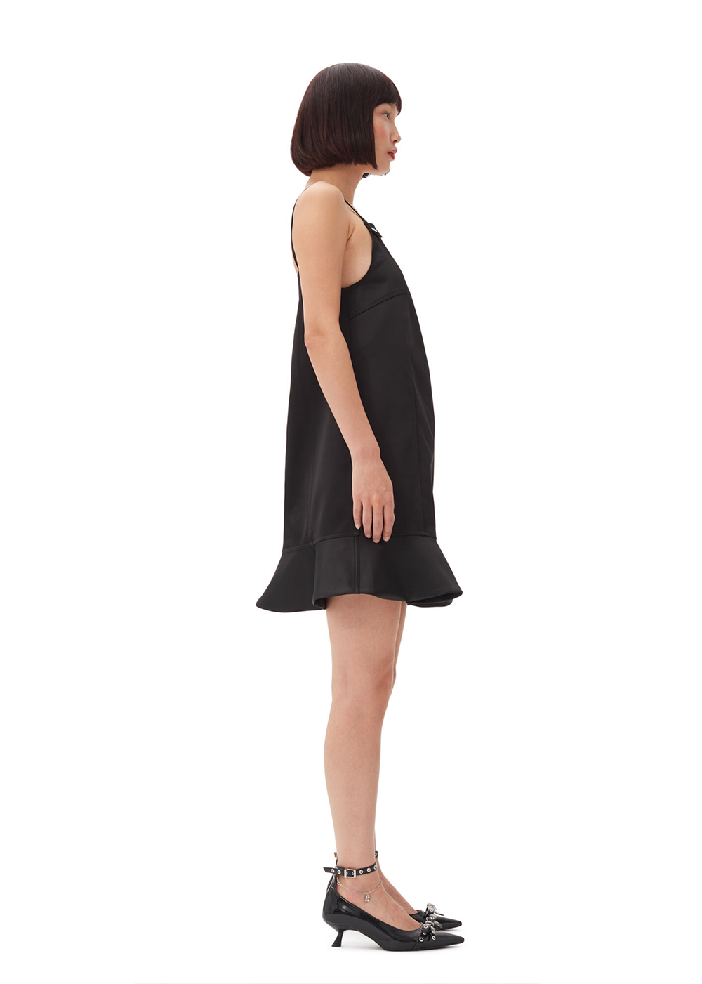 Duchesse Satin Mini Dress - Black - GANNI Canada - Danali