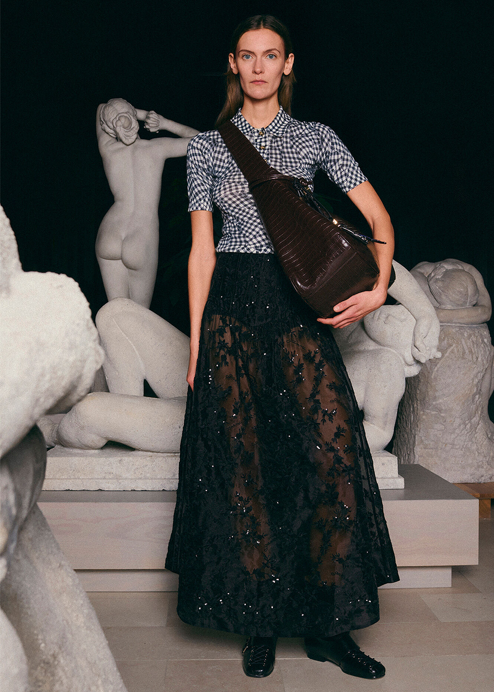 GANNI Embellished Technical Organza Long Skirt Black - GANNI Canada - Danali