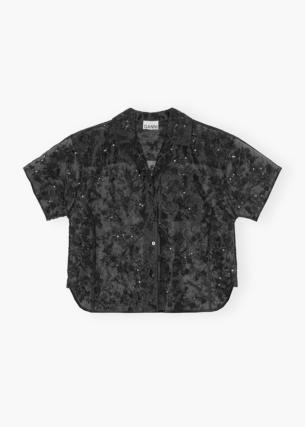 GANNI Embellished Technical Organza Shirt Black - GANNI Canada - Danali