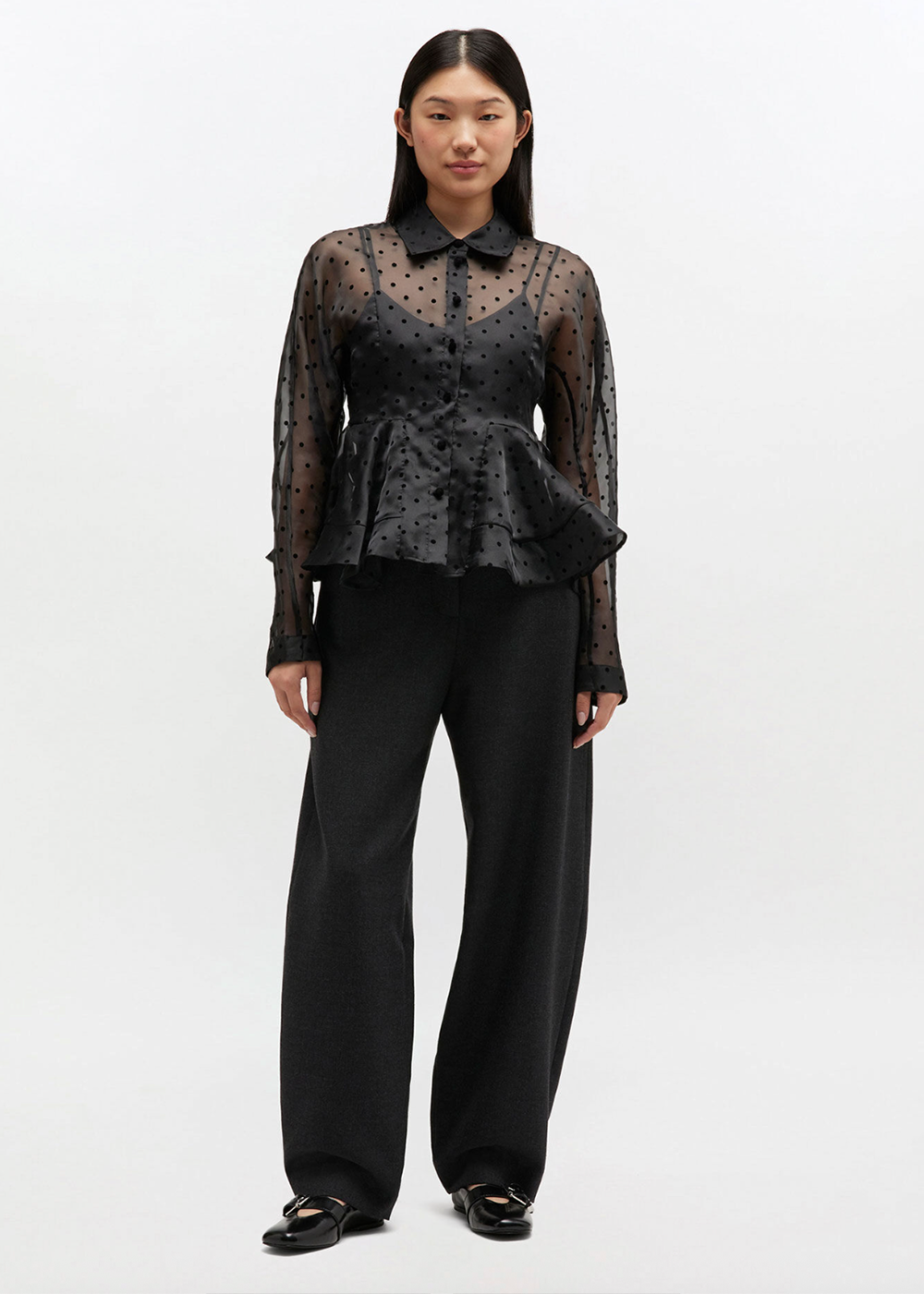 Flocked Organza Peplum Shirt - Black - GANNI Canada - Danali - A1040083