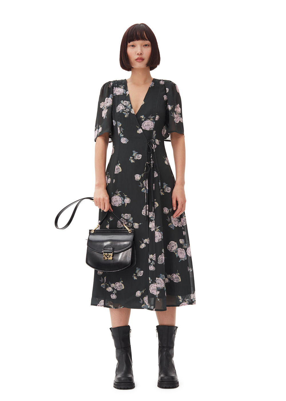 Fluid Crepe Wrap Midi Dress - Climbing Ivy - GANNI Canada - Danali
