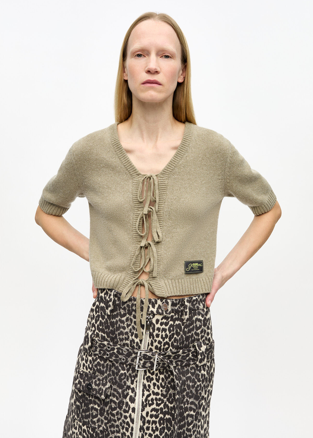 Future Wool Mix Short Sleeve Cardigan - Dusty Olive - GANNI Canada - Danali
