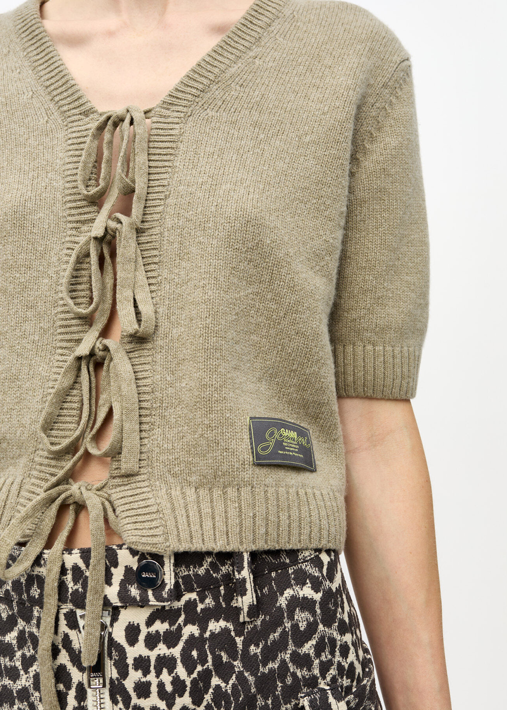 Future Wool Mix Short Sleeve Cardigan - Dusty Olive - GANNI Canada - Danali