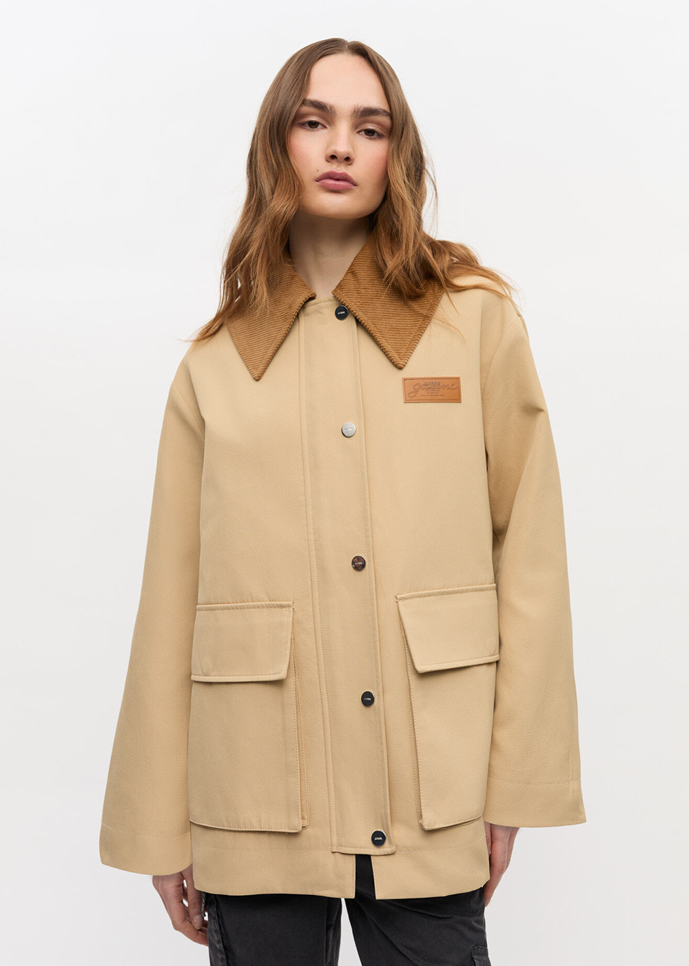 GANNI Heavy Twill Midi Jacket Pale Khaki - GANNI Canada - Danali