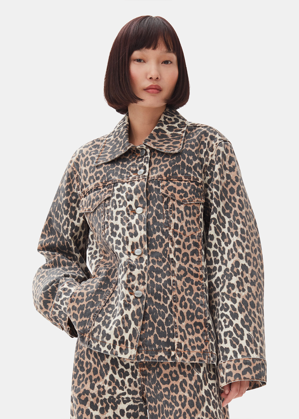 Leopard Printed Denim Jacket - Leopard - GANNI Canada - Danali