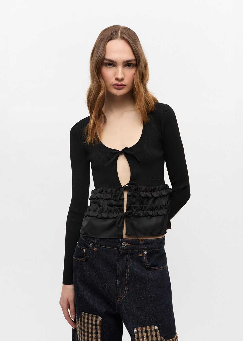 Melange Rib Knit Cardigan - Black - GANNI Canada - Danali