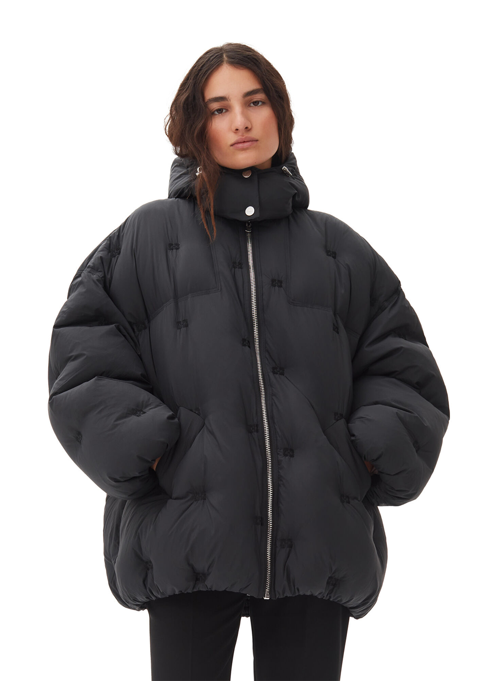 Nylon Tech Puffer Midi Jacket - Black - GANNI Canada - Danali