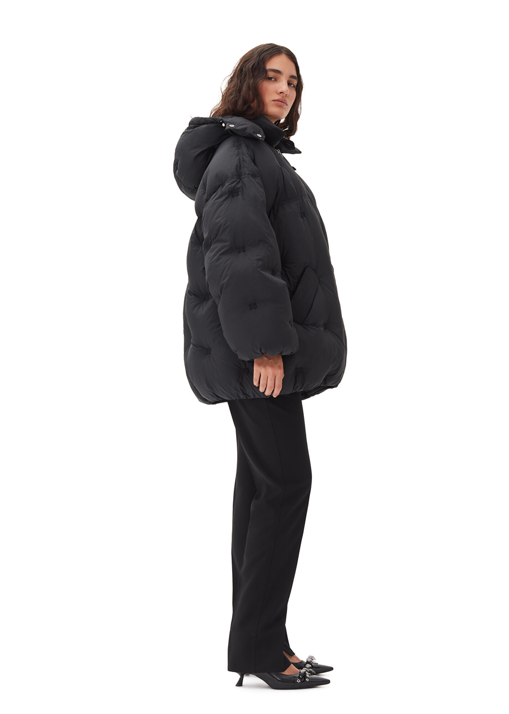 Nylon Tech Puffer Midi Jacket - Black - GANNI Canada - Danali