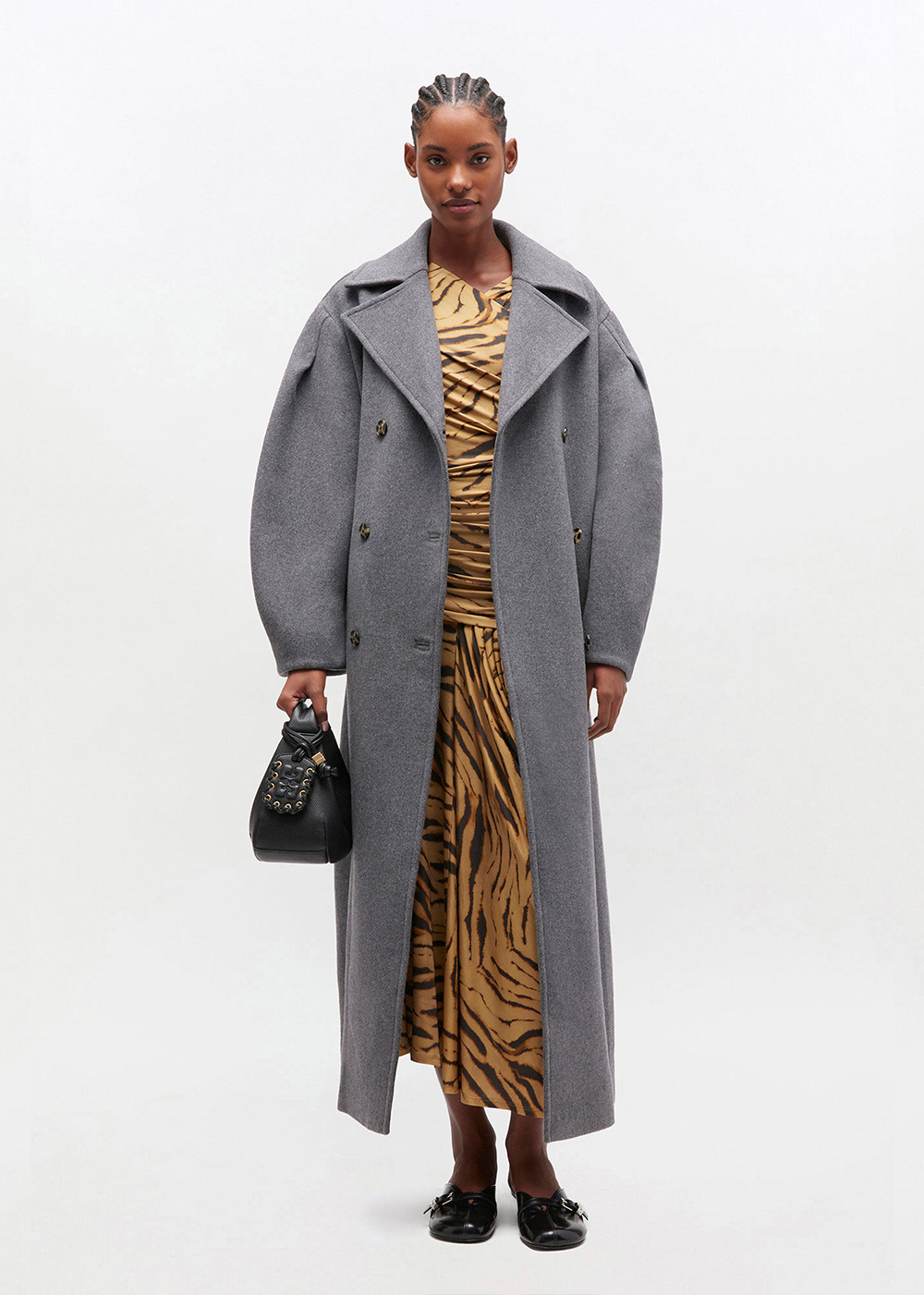 Peacoat Wool Long Coat - Pewter - GANNI Canada - Danali